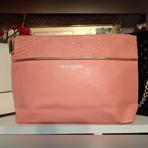 Elizabeth Arden Pink Textured Trim Cosmetic Pouch with Gold Accent NWOT